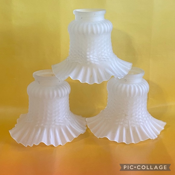 Set of 3 Vintage Frosted Glass Tulip Ruffle Shades - Picture 2 of 7
